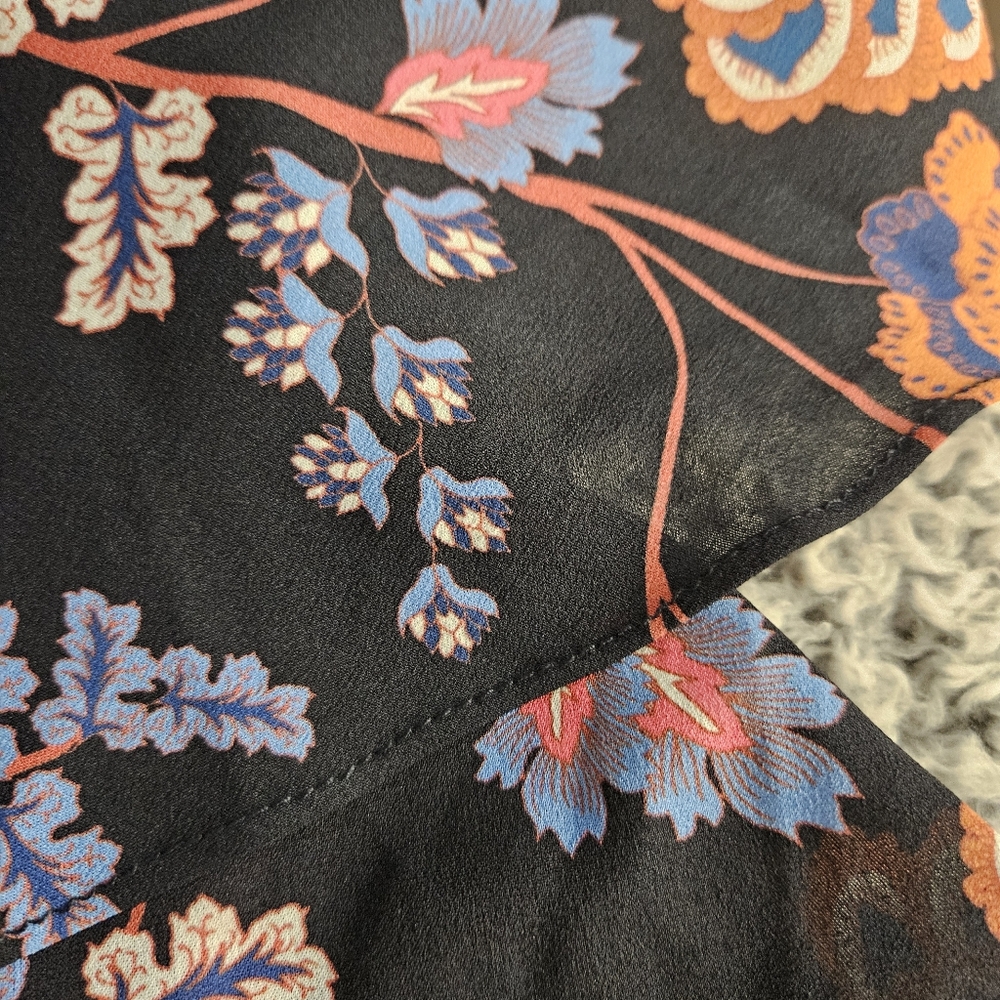 Ella Moon One Shoulder Mini Dress Large L Floral Ruffle Bow Tie Neck Blue Pink - Picture 8 of 15